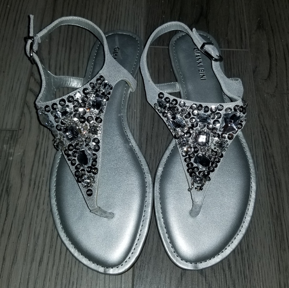 Gianni Bini Silver Rhinestone Thong Sandals